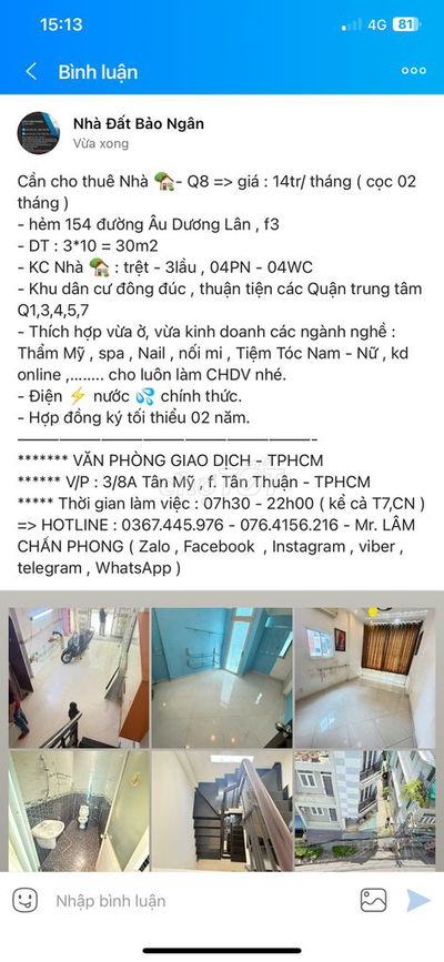Nhà mặt tiền hẻm Âu Dương Lân,Q8 => 14tr/ tháng
