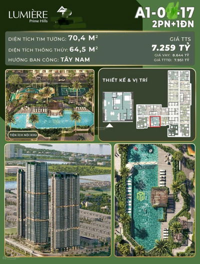 Chớp nhanh cơ hội đầu tư sinh lời với căn hộ Lumière Prime hill 2PN+1 đa năng