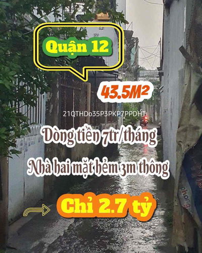 👍Nhà 2 mặt hẻm thông Đông Hưng Thuận, Q12, 43.5m², chỉ 2.7 tỷ.
