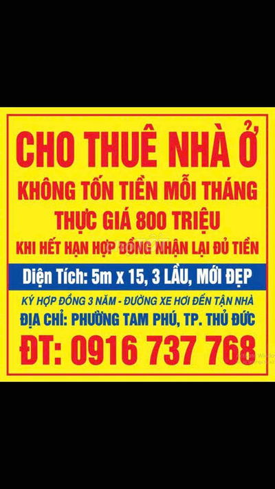 NHÀ CHO THUÊ KHÔNG TỐN TIỀN MỖI THÁNG