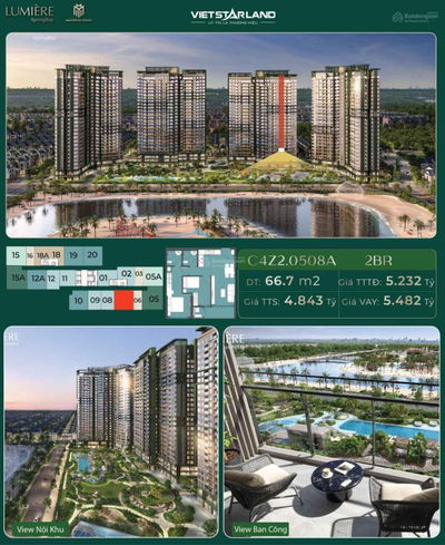 CĂN 2PN HIẾM HOI VIEW HỒ & NỘI KHU ĐẲNG CẤP TẠI LUMIÈRE SPRING BAY