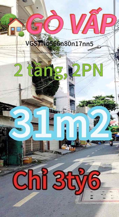 👍 Nhà chính chủ Nguyễn Thái Sơn GV, 2 tầng, 31m2, ngang 5m, chỉ 3tỷ6
