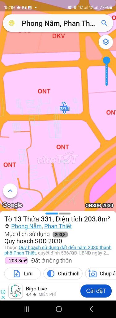 Bán 203m2 thổ cư sát trung tâm tp phan thiết giá chỉ 1ti1