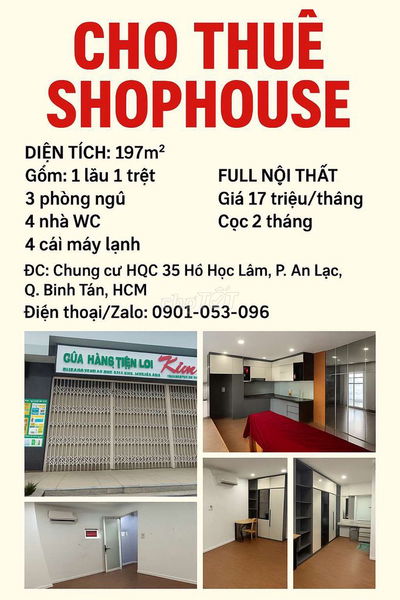 Căn hộ  197m2 3PN 4Wc  HQC 35 hhl ,Q.bình Tân.