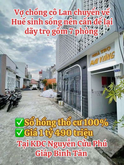 Vợ chồng cô Lan cần bán nhanh dãy trọ 7 phòng cách KCN Tân Tạo 10 phút