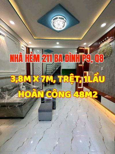 Nhà mới 1trệt, 1 lầu, Hẻm 152  Hưng Phú, P9, Q8. Ngang 3,8m x Dài 7m.