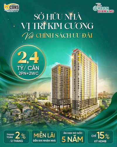 Green Diamond – căn hộ 2PN 2WC Panorama, thanh toán chỉ 15%