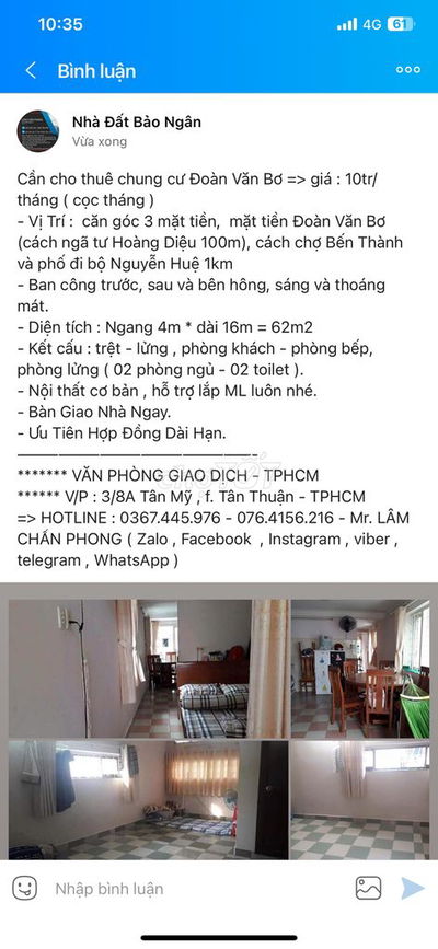 Chung cư Đoàn Văn Bơ, Q4 => 8tr5/ tháng