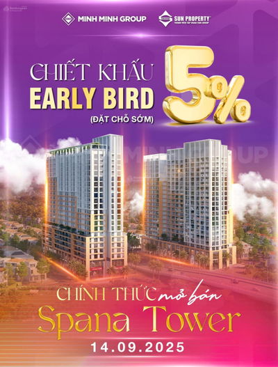 SPANA TOWER ra mắt đợt đầu tiên. Biểu tượng mới Hòa Xuân, chỉ từ 2,5 tỷ. Booking ngay 50 triệu!