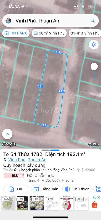 Chính chủ cấn bán lô đất 2MT Vp33 DT 192m2 đường nhựa xe tải ra vô.