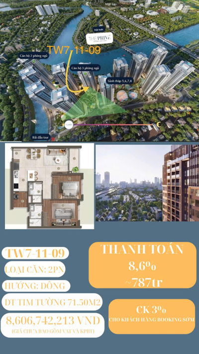 Suất ngoại giao GĐ1 căn 2PN 71m2 thanh toán 787tr trong 2 năm trục 09 hót nhất dự án The Prive