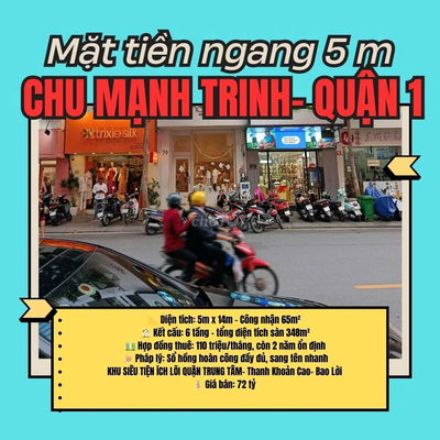 Ngang 5m Chu Mạnh Trinh, P.Sài Gòn, Q1, 6 tầng sẵn HĐT: 110 triệu/ th