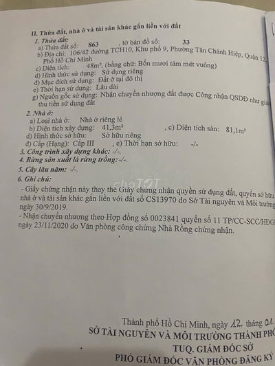 Bán gấp Nhà 1/ Trần Thị Năm, Hẻm 5M, 4M X 12M, sân thượng, 2 phòng ngủ