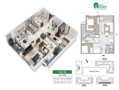 Căn hộ 2PN+1, 89m² siêu hợp lý cho gia đình tại Hanoi Melody Residences. LH 0988 980 ***
