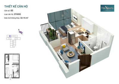 Căn 1 ngủ 3.3 tỷ The Ninety Complex, ở luôn T10 full nội thất, vay 70% lãi 0%, cho thuê 200 tr/năm