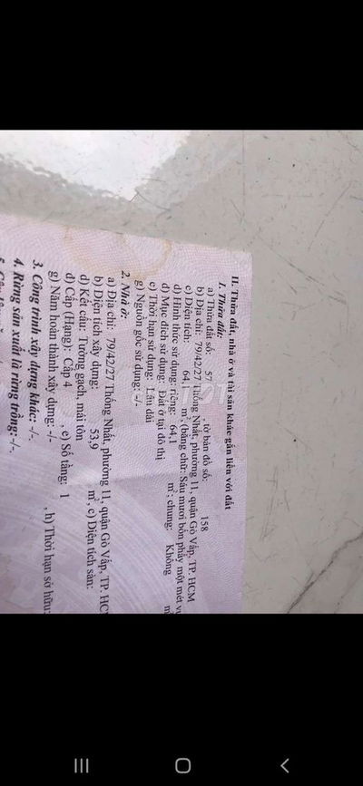 Nhà cấp 3 , SỔ HỒNG RIÊNG 4mx 16m=105m2 , ĐC: 79/42/27 Th Nhất ,P11 GV