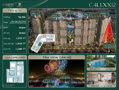Qũy ngoại giao 2PN Lumiere Spring Bay-tầng cao,view Pháo hoa-Giá 4,x tỷ RẺ nhất-Qùa tặng vàng 96tr
