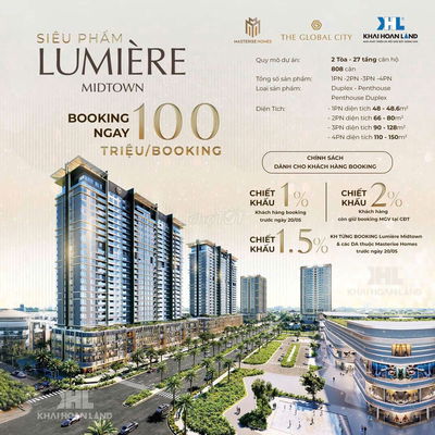 NHẬN BOOKING CĂN HỘ LUMIERE MIDDTOWN KĐT GLOBAL CITY ĐẲNG CẤP NHẤT Q2