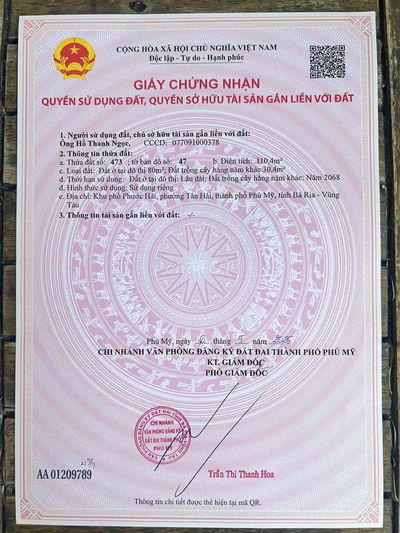 KẸT TIỀN CẦN BÁN LÔ ĐẤT NỀN TRUNG TÂM TPHÚ MỸ
