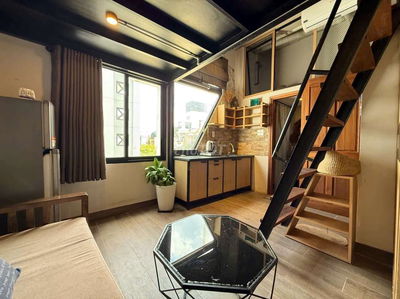 Phòng gác 40m2 thang máy Nơ Trang Long Bình Thạnh Gần Văn Lang tone ấm