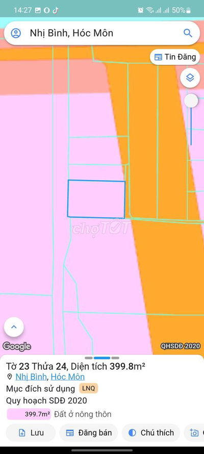 Gia đình cần tiền nên bán mảnh đất tiềm năng, sổ hồng 380.m2. Nhị Bình