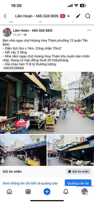 Bán nhà ngay chợ Hoàng Hoa Thám phường 13 quận Tân Bình.