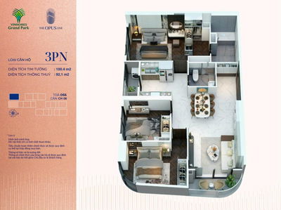 CỰC HIẾM - CĂN 3PN 100m2 OPUS ONE 8 TỶ 7 VIEW CÔNG VIÊN ÁNH SÁNG, HƯỚNG ĐÔNG NAM, TẦNG CAO THOÁNG