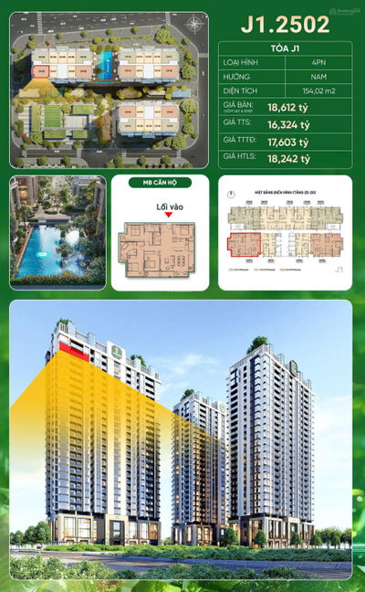 Bán căn 4PN hót nhất dự án Jade Square, hướng Nam view thoáng. Gía 16.3 tỷ/154m2, full nội thất