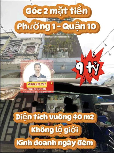 🔥 BÁN NHÀ GÓC 2 MẶT TIỀN – VUÔNG VỨC – KHÔNG LỘ GIỚI – QUẬN 10 – CHỈ 9