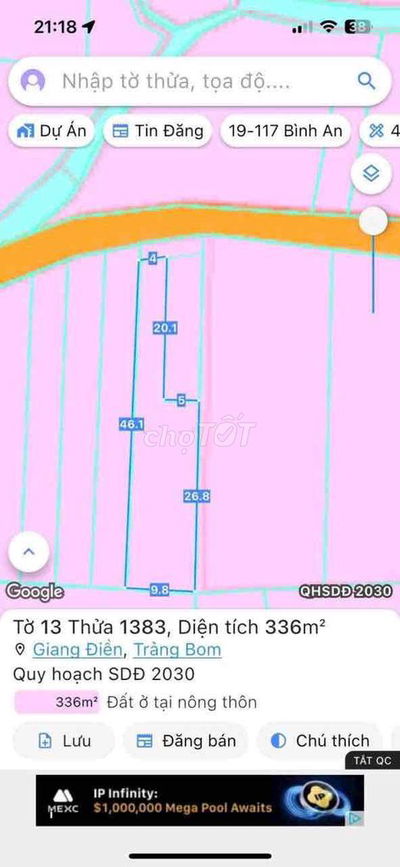 BÁN GẤP MẢNH VƯỜN 9x48m SỔ RIÊNG THỔ CƯ CỰC RẺ TẠI GIANG ĐIỀN