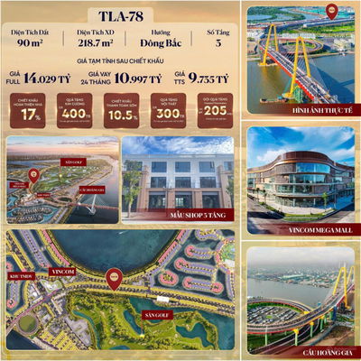 Shophouse TLA-78 đường Tương Lai [ Rất Gần Vincom Vũ Yên ] view hồ + sân Golf siêu rẻ! 9.735 tỷ
