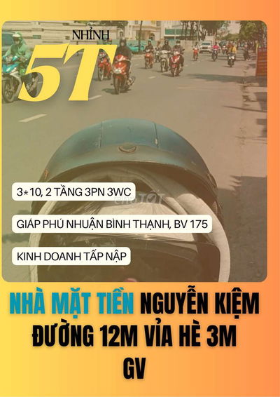 NHÀ MẶT TIỀN NGUYỄN KIỆM NHỈNH 5 TỶ_ 3PN_VỈA HÈ 3M GÒ VẤP